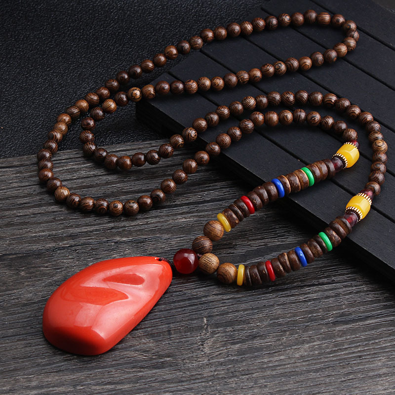 Wholesale boho jewelry Men Vintage Nepal necklace Religion Tribal Wood Beads jewelry handmade Beaded Pendant necklace for women