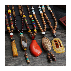 Wholesale boho jewelry Men Vintage Nepal necklace Religion Tribal Wood Beads jewelry handmade Beaded Pendant necklace for women