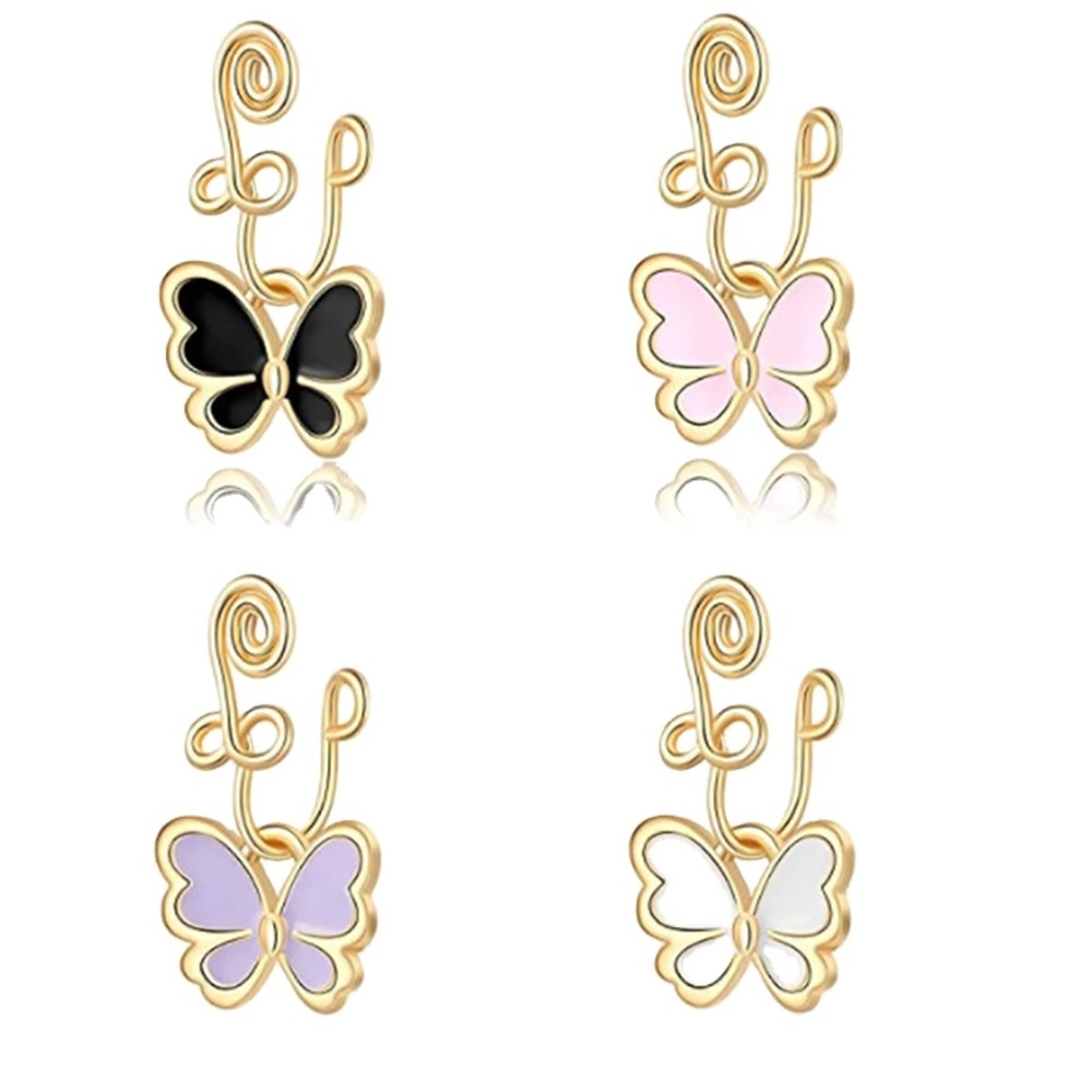 1Pc Goth Butterfly Stainless Steel Wire Spiral Fake Piercing Nose Ring Punk Gold Color Clip Nose Cuff Non Piercing