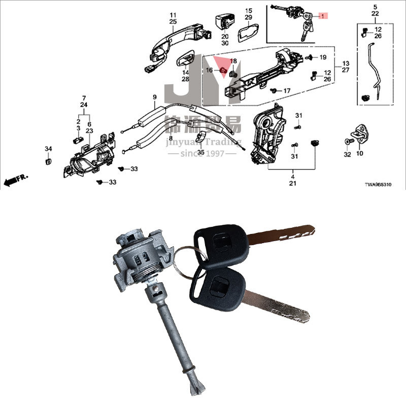 Oem 04921-TVA-A01 With Keys Left Front Driver Side Car Door Lock Cylinder for Honda Accord CV1 CV3 Cv4 CV6 2018 2019 2020 2021