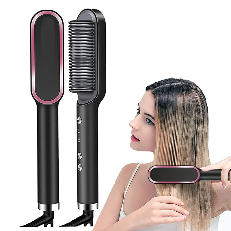 Anion Hair Straightener Comb Electric Heating Straightener Heated Electric Comb 2 In 1 Professional Beard Straightener Brush