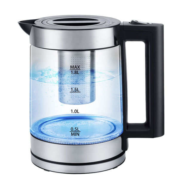 Wonderful Hot Sale 1.8l Transparent Glass 304 Blue Led Stainless Steel Kettle Quick Insulation Pot Electric Kettle