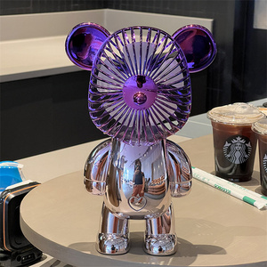 2023 Popular Handheld Three Speed Usb Portable Rechargeable Gradient Fluid Bear Cartoon Mini Violent Bear Small Fan