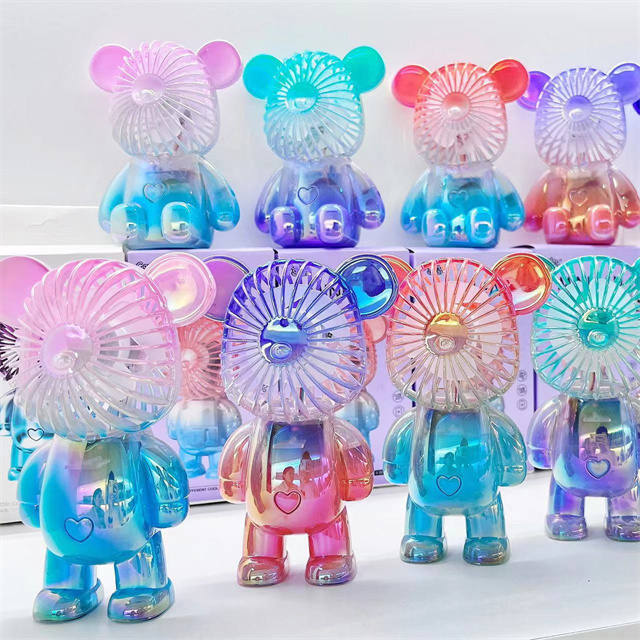 2023 Popular Handheld Three Speed Usb Portable Rechargeable Gradient Fluid Bear Cartoon Mini Violent Bear Small Fan