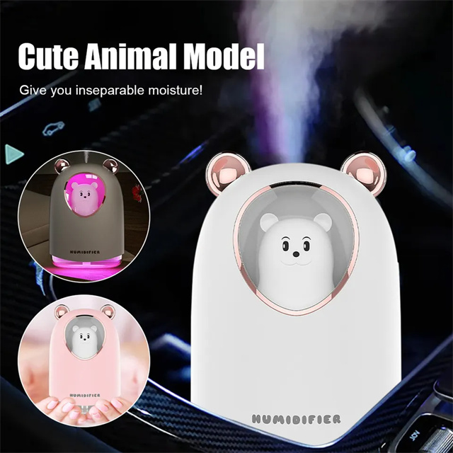 Led Light Usb Mist Maker Car Lovely Bear Ambient Air Freshener 300ml Mini Ultrasonic Humidifier Essential Oil Diffuser