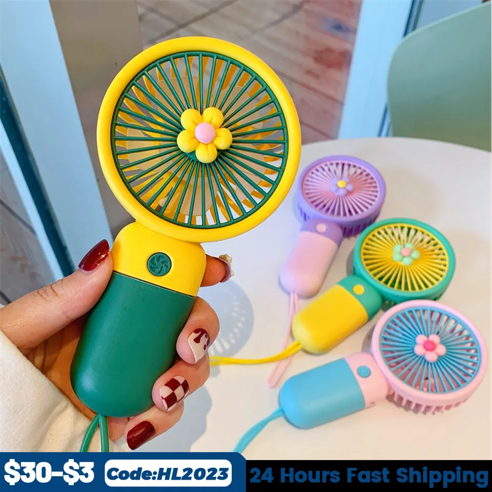 Wholesale Portable Three-speed Cartoon Small Large Wind Mini Handheld Fan Usb Rechargeable Pocket Fan For Kids Student