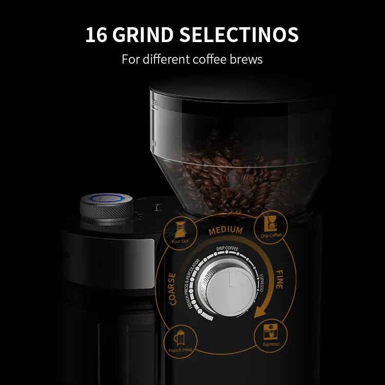 Small Grinding Coffee Grinder Burr 16 Adjustable Setting Espresso Electric Stainless Steel Coffee Bean Grinder Coffee Grinder