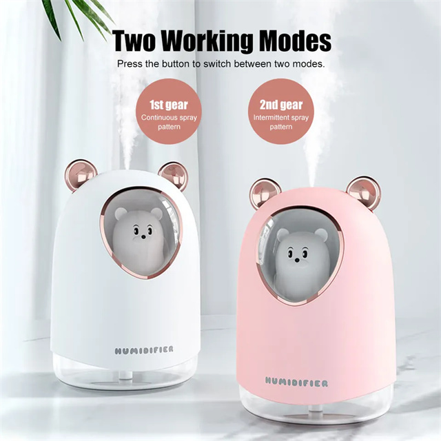 Led Light Usb Mist Maker Car Lovely Bear Ambient Air Freshener 300ml Mini Ultrasonic Humidifier Essential Oil Diffuser