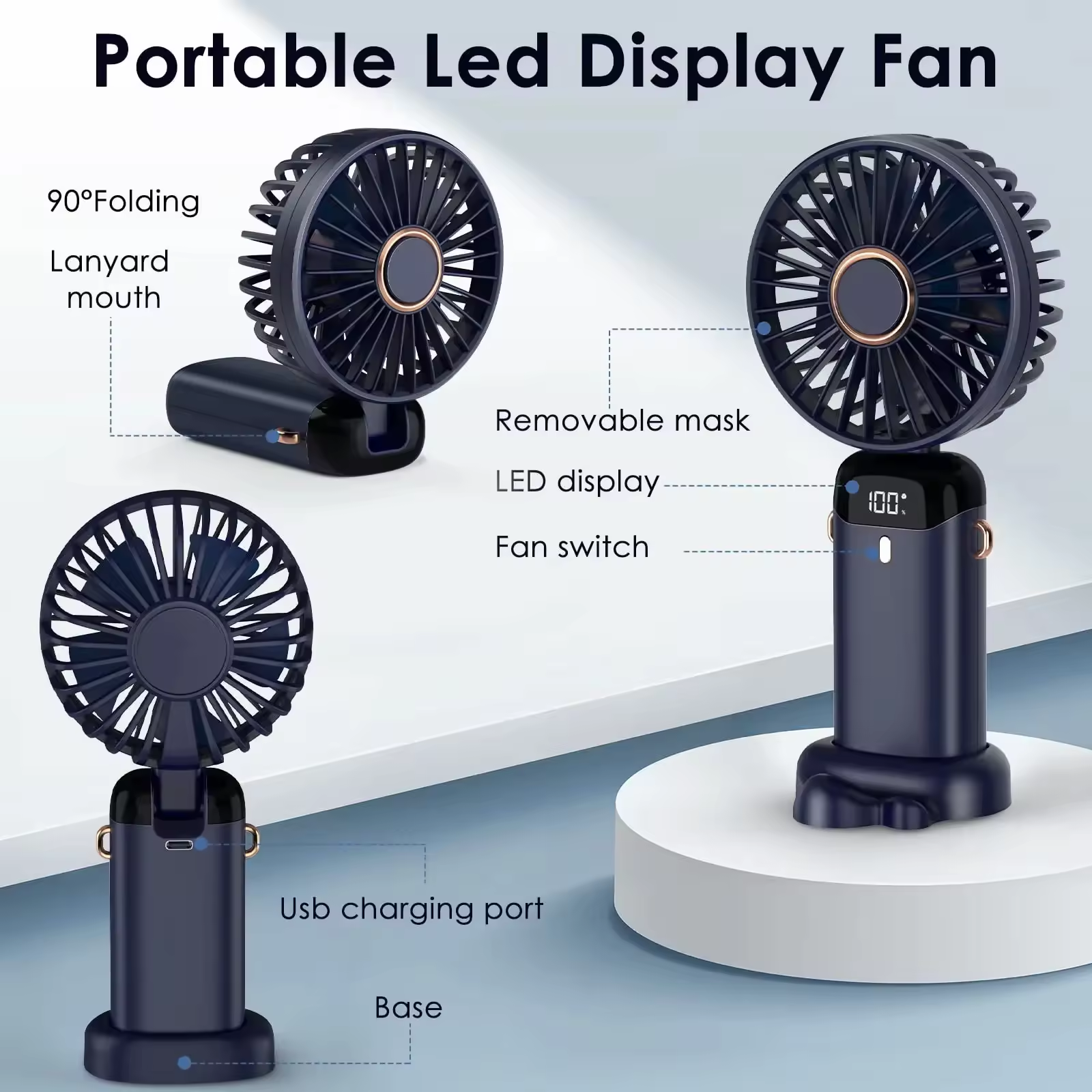 2023 Mini Spray Mist Cooler Fan Humidifying Hanging Neck Small Fan Foldable Handheld Digital Display Fan With Phone Holder