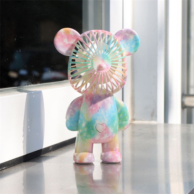 2023 Popular Handheld Three Speed Usb Portable Rechargeable Gradient Fluid Bear Cartoon Mini Violent Bear Small Fan