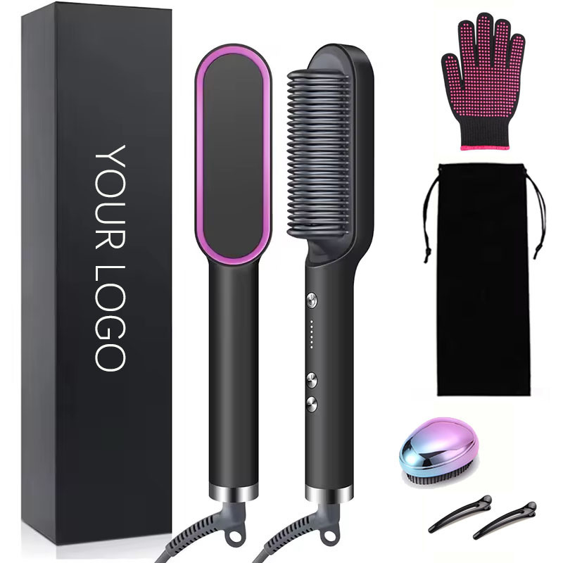 Anion Hair Straightener Comb Electric Heating Straightener Heated Electric Comb 2 In 1 Professional Beard Straightener Brush