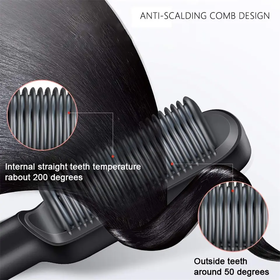 Anion Hair Straightener Comb Electric Heating Straightener Heated Electric Comb 2 In 1 Professional Beard Straightener Brush