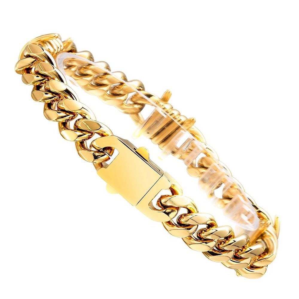 Custom High Quality Stainless Steel Samples 18k Gold Cuban Link Bracelet Men With Charm