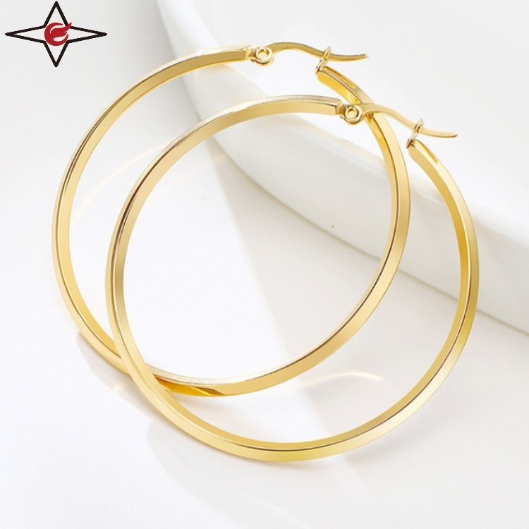 Custom Jewelry Women Statement 50mm Gold Hoop Earrings Big Stainless Steel Large Hoop Earring