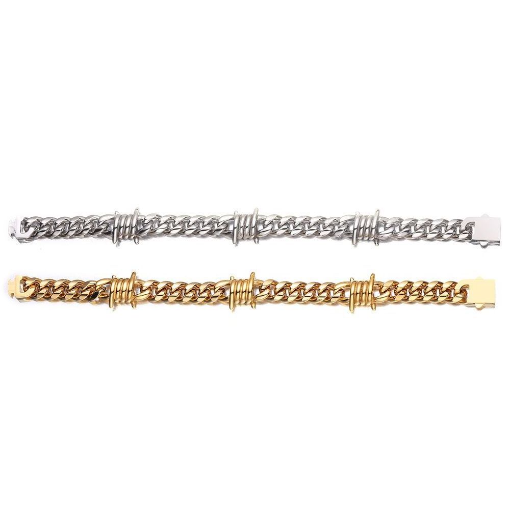 Custom High Quality Stainless Steel Samples 18k Gold Cuban Link Bracelet Men With Charm