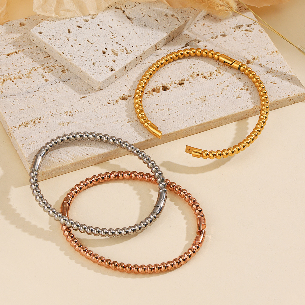 Wholesale Personality Simple Round Women In Stainless Steel Gold Bead Bangle And Bracelets