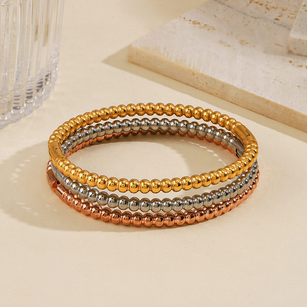 Wholesale Personality Simple Round Women In Stainless Steel Gold Bead Bangle And Bracelets