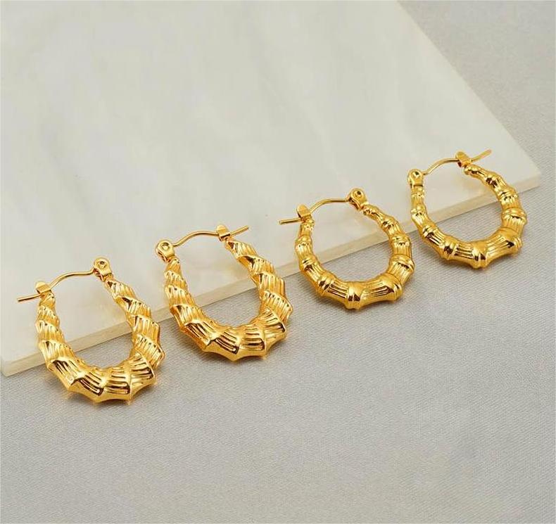 Hypoallergenic Stainless Steel Gold Filled Blanks 18k Gold Plated Large Bamboo Hoop Earring Custom