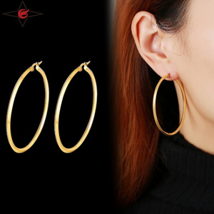 Custom Jewelry Women Statement 50mm Gold Hoop Earrings Big Stainless Steel Large Hoop Earring