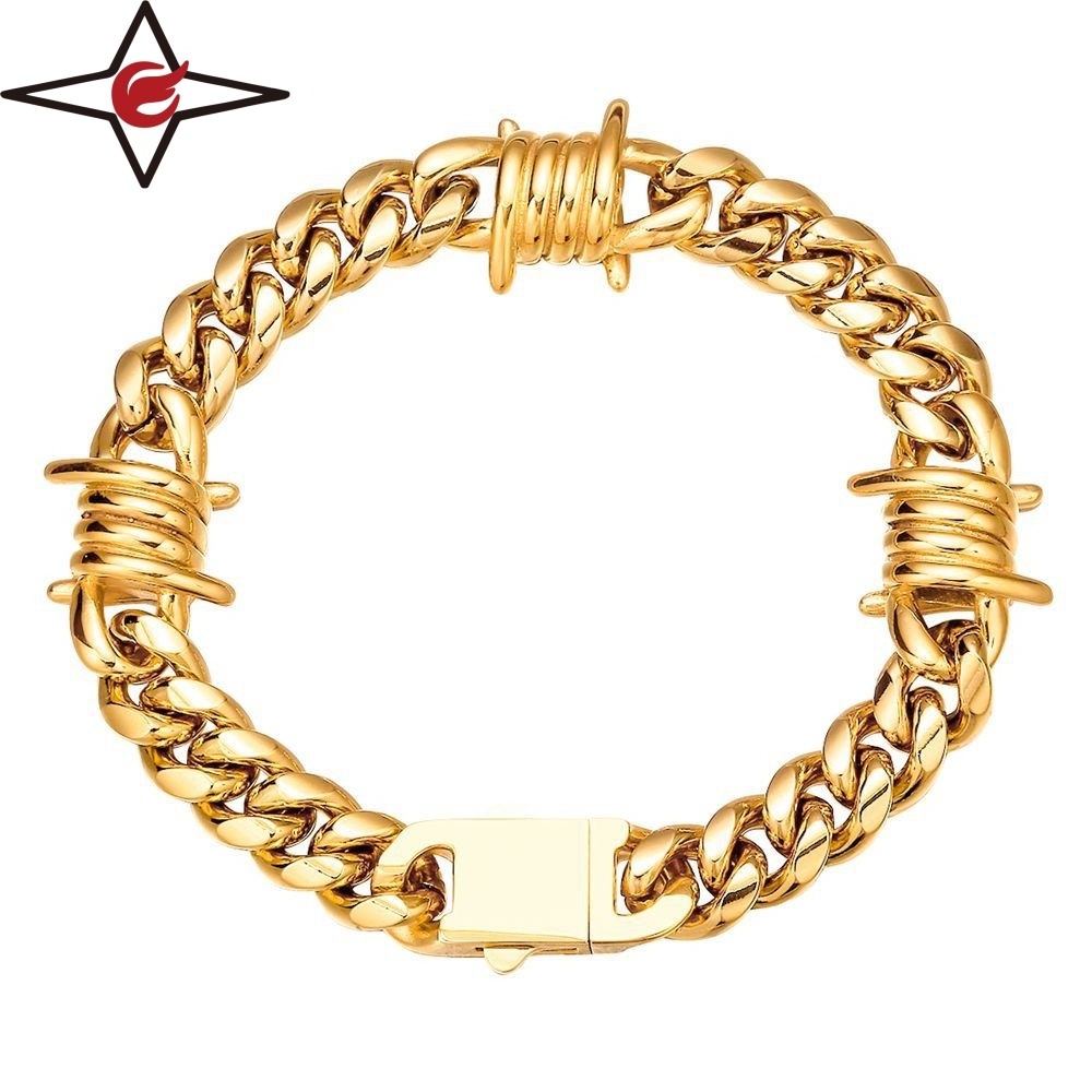 Custom High Quality Stainless Steel Samples 18k Gold Cuban Link Bracelet Men With Charm