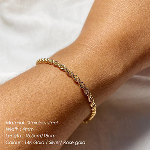 Jewelry Wholesale Women Gold Hip Hop Punk Chain Bracelet Stainless Steel Twist Rope Bracelet