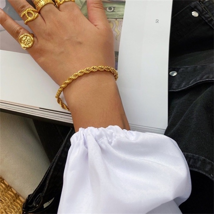 Jewelry Wholesale Women Gold Hip Hop Punk Chain Bracelet Stainless Steel Twist Rope Bracelet