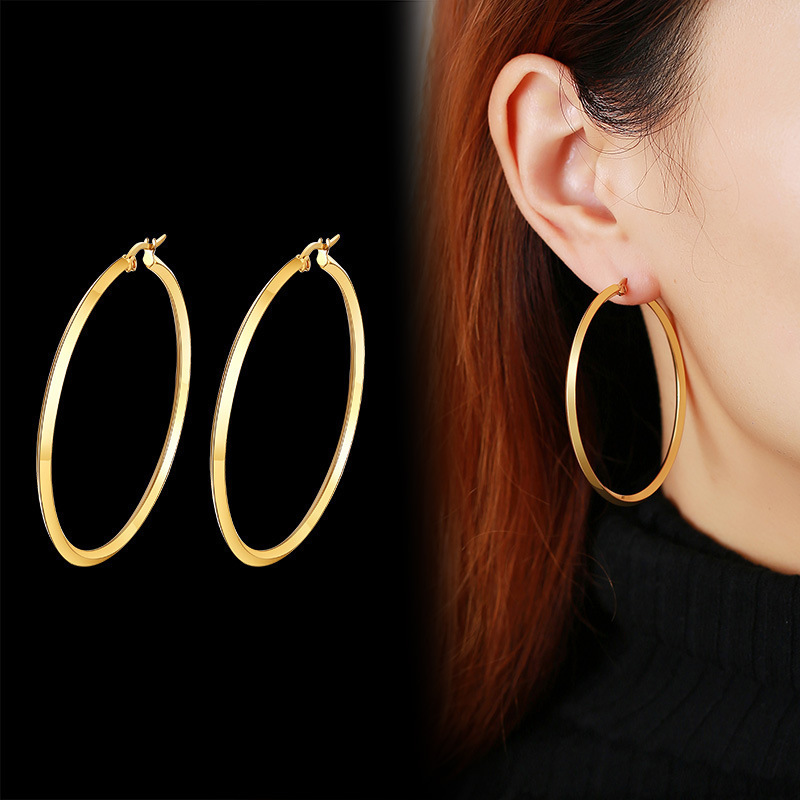 Hip Hop Stainless Steel Big Small Hoop Ferrule Gold Earrings Design For Women And Girls