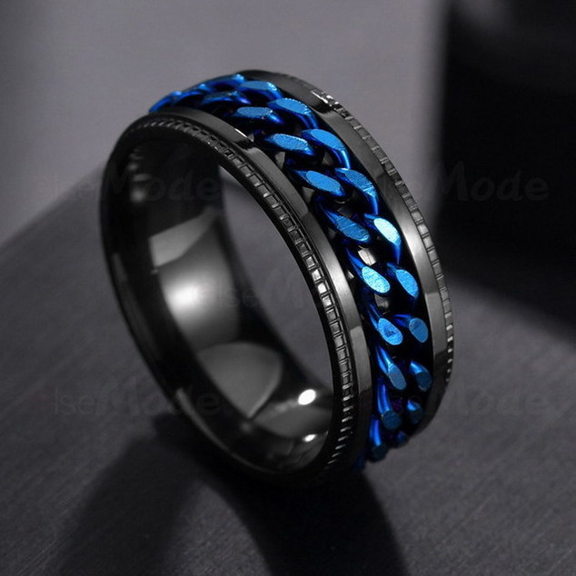 Fashionable Designs Aesthetic Stainless Steel Black Finger Rings Men Party Spinner Chain Ring Chain Rotatable Ring