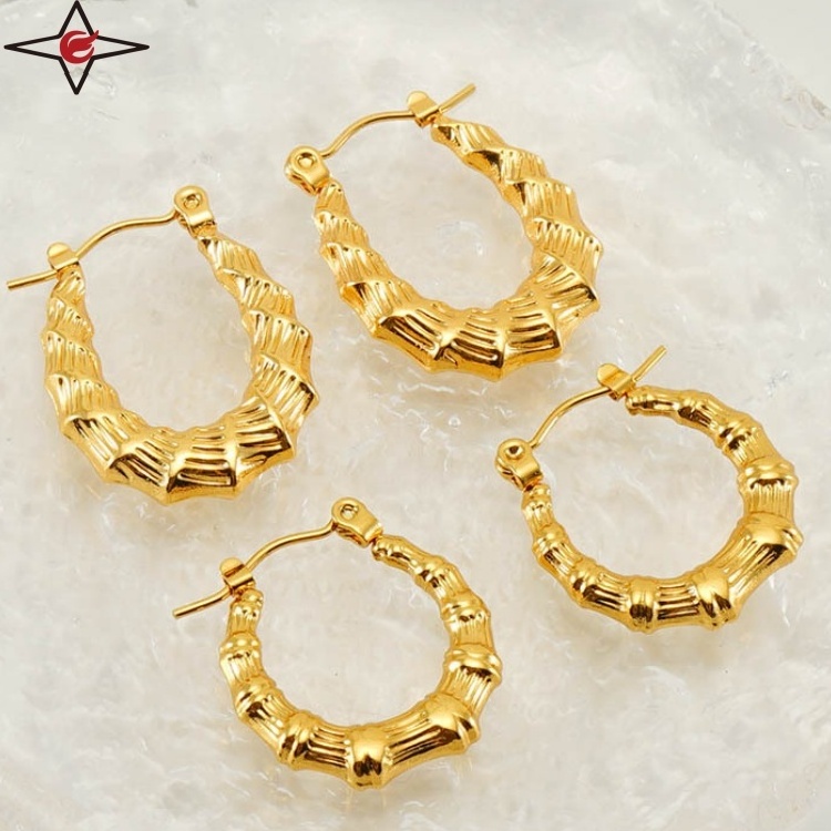 Hypoallergenic Stainless Steel Gold Filled Blanks 18k Gold Plated Large Bamboo Hoop Earring Custom