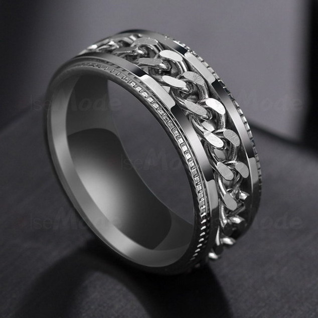 Fashionable Designs Aesthetic Stainless Steel Black Finger Rings Men Party Spinner Chain Ring Chain Rotatable Ring