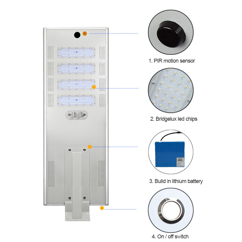 Outdoor waterproof 12v lithium battery integrated 120 w solar led street light with 5-7 rain days backup