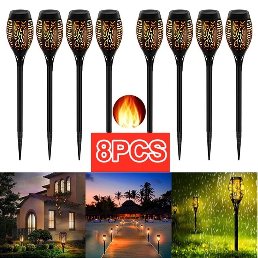 8 packs Cheap price 12 led power torch light flickering garden lights solar for pathway patio