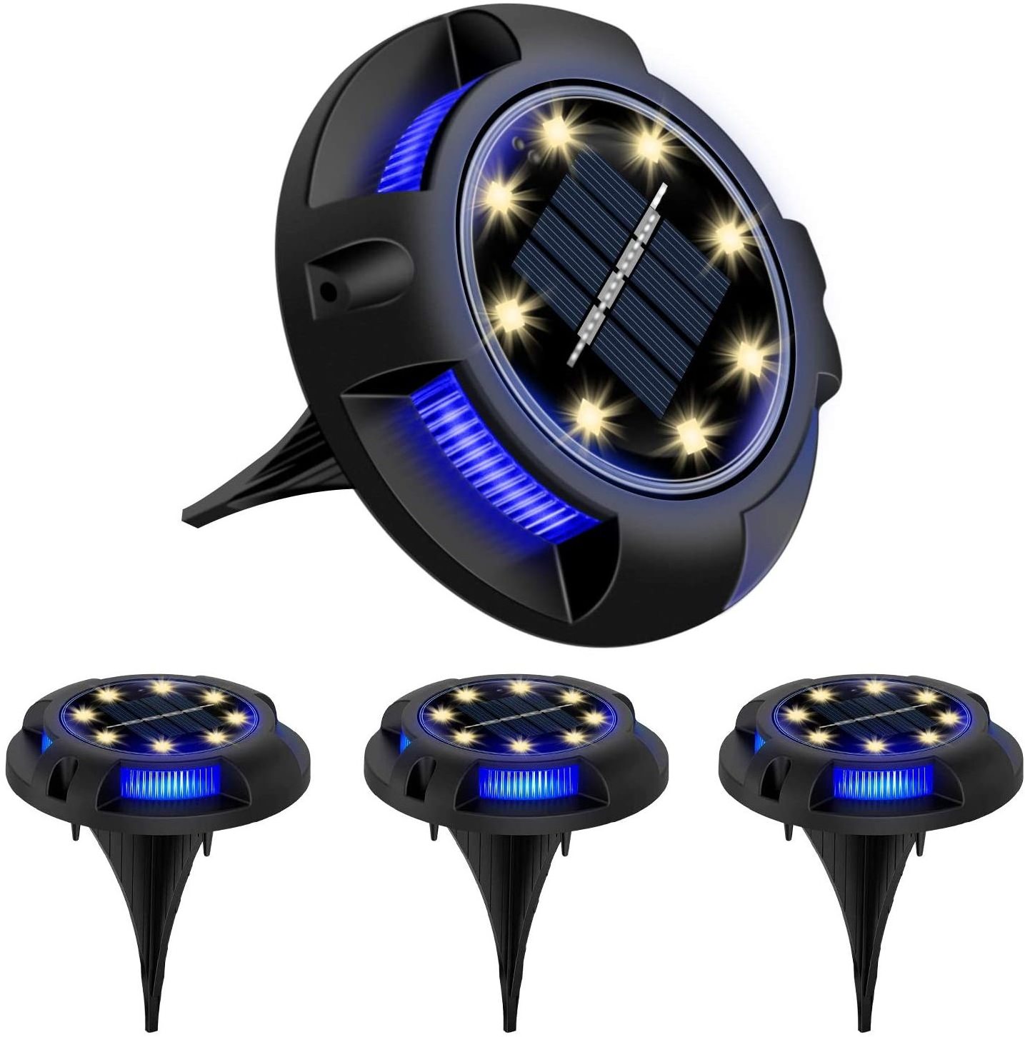 8 Pack outdoor waterpoof 12 LED disk ground solar deck lights outdoor garden light