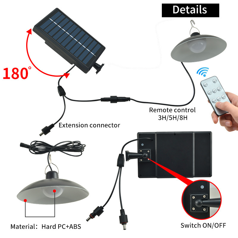 Outdoor double heads solar power led pendant light with remote control