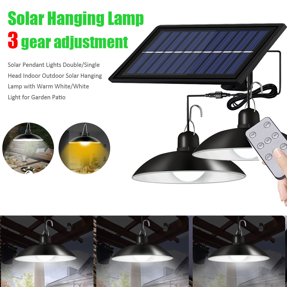 Outdoor double heads solar power led pendant light with remote control