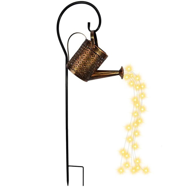 Outdoor metal 36 LED Fairy string Lights hanging solar watering can garden light