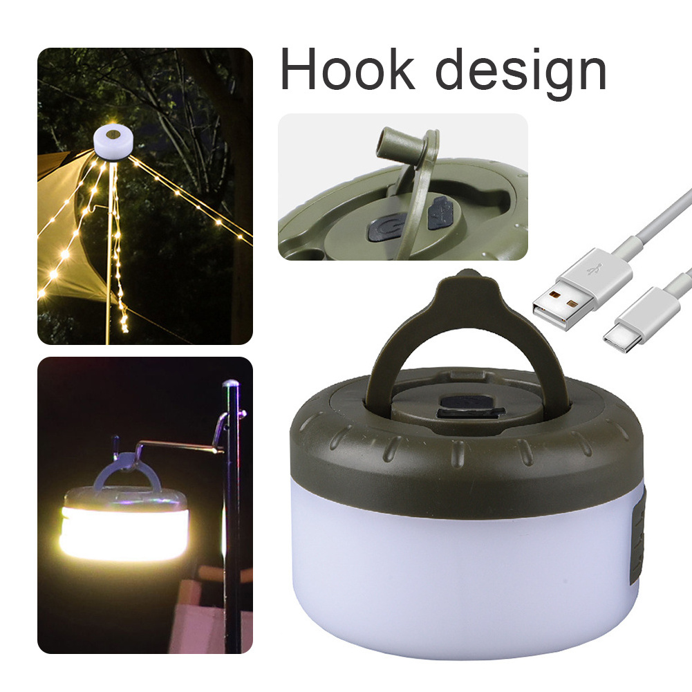 USB Rechargeable outdoor Portable Stowable Tent Lighting Lamp Decoration led Camping Light String with hook