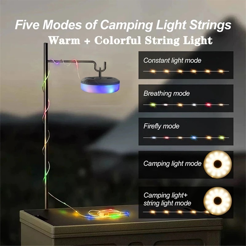 USB Rechargeable outdoor Portable Stowable Tent Lighting Lamp Decoration led Camping Light String with hook