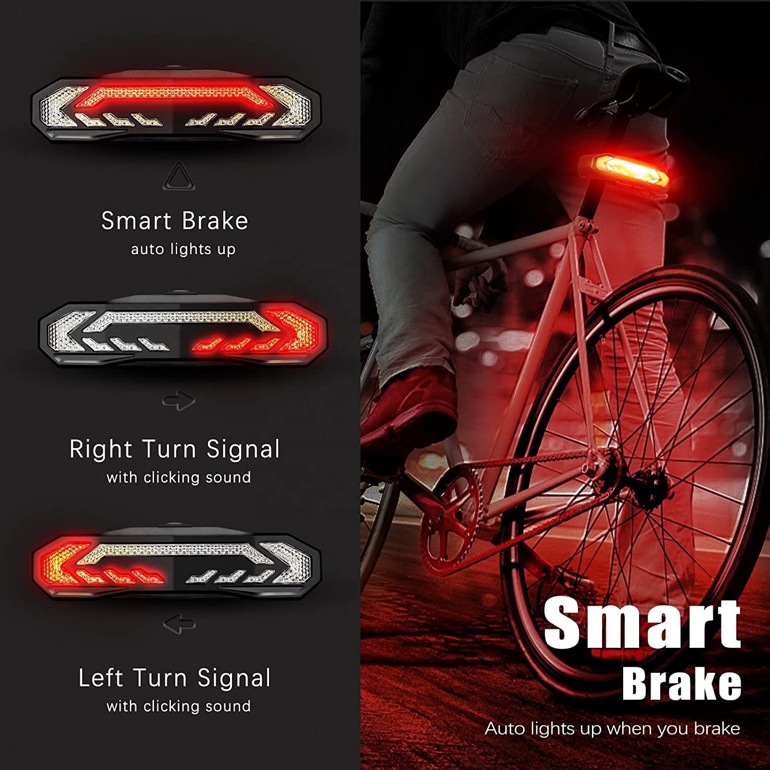 Mountain Road Lights Taillights Warning Lights Saddle Light LED Bike Smart Brake Taillight Road Bicycle Induction Rear Lamp