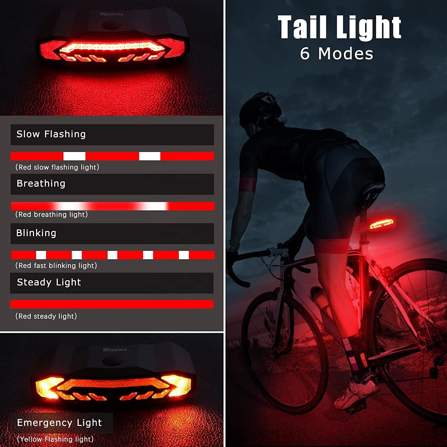 Smart Brake Light W10-BS Saddle Mount Rechargeable Waterproof Intelligent Bike Rear Light Led Bicycle Light