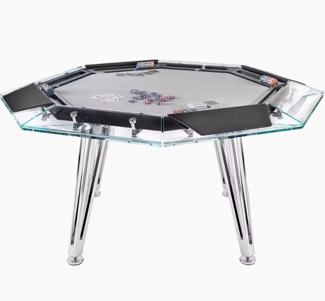 High end glass poker table, multiplayer entertainment, eight person card table