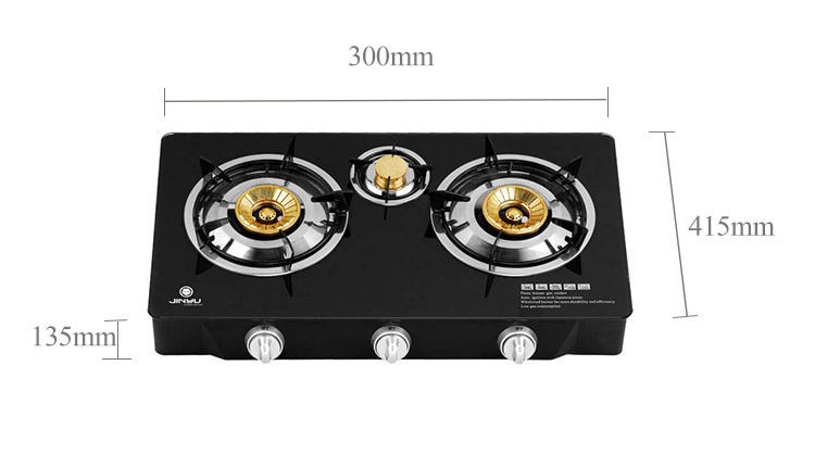 3 Burner Household Glass Cooktops Table Top Gas Stove and Oven Gas Cooker  90mm/40mm