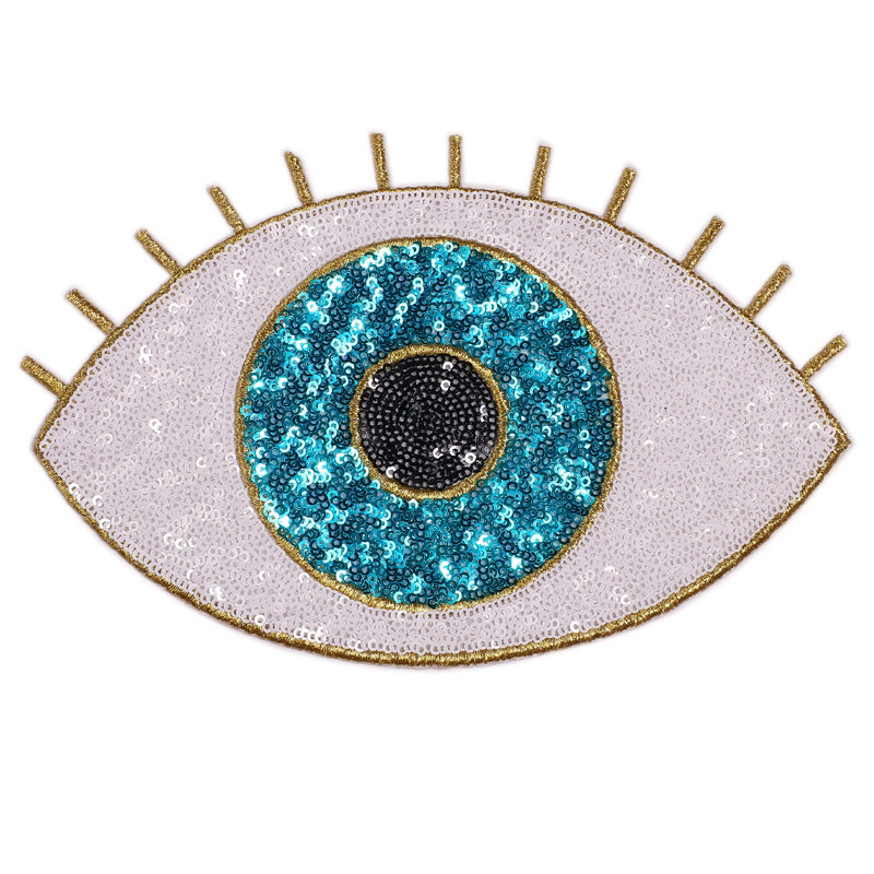 Stock Iron On Evil Eye Backing Glue Embroidered Applique Sequin Patches For Clothing