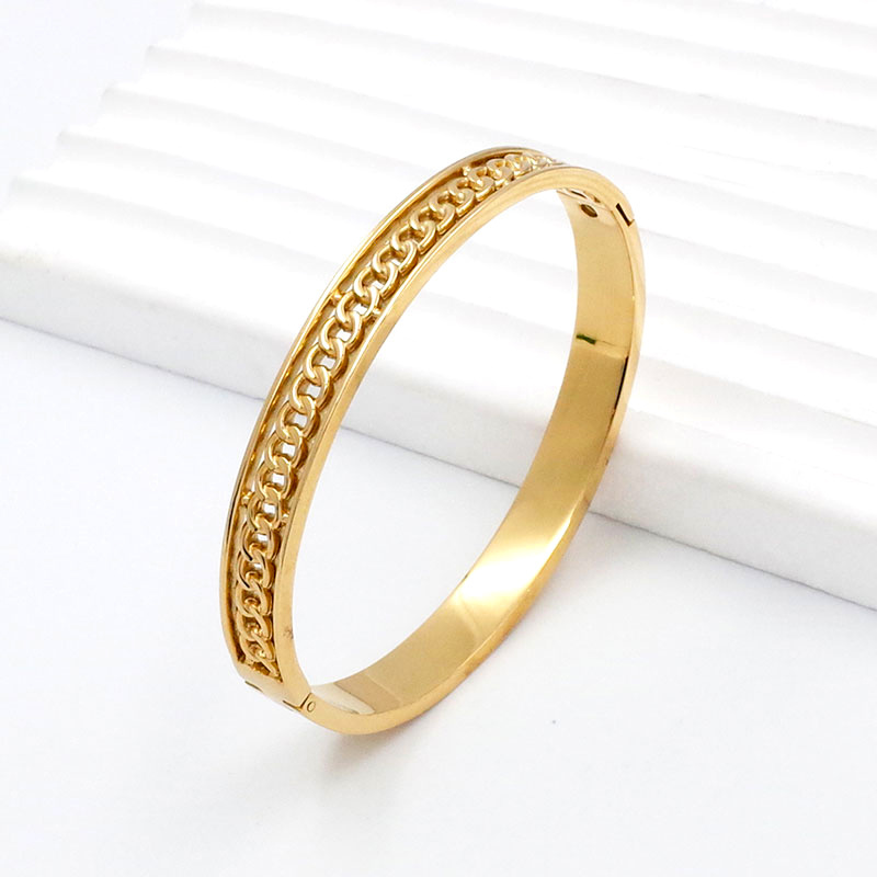 Trending Factory Price Women Italian Jewelry 18k Gold Color Bracelet Stainless Steel Tarnish Free Zircon Bangle Wholesale Price