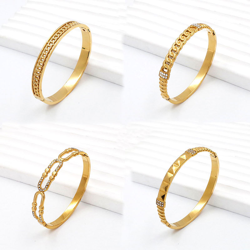 Trending Factory Price Women Italian Jewelry 18k Gold Color Bracelet Stainless Steel Tarnish Free Zircon Bangle Wholesale Price