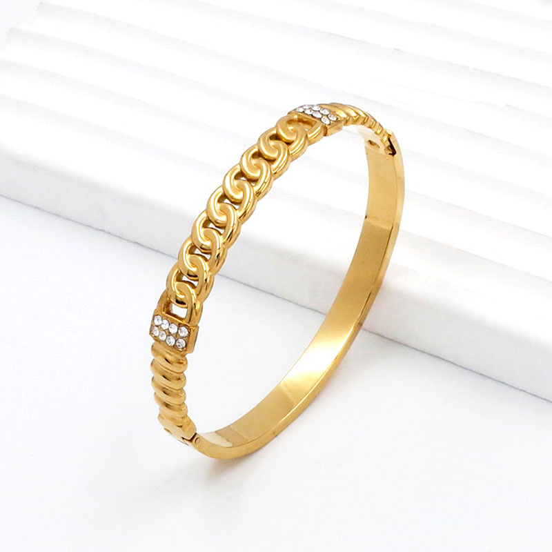 Trending Factory Price Women Italian Jewelry 18k Gold Color Bracelet Stainless Steel Tarnish Free Zircon Bangle Wholesale Price