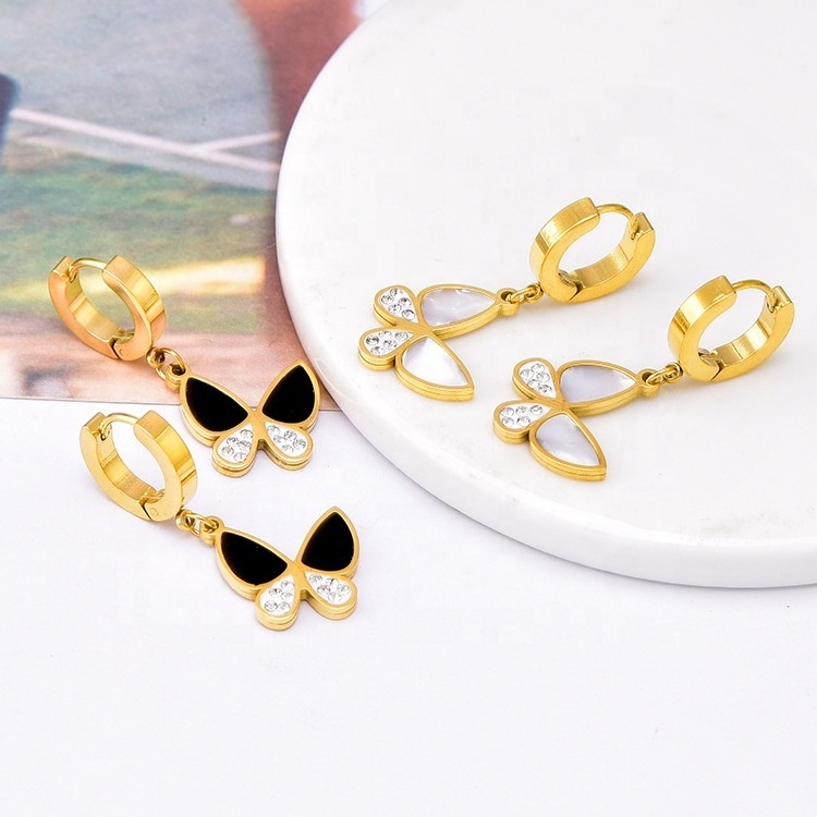 Fashion Jewellery 18K Gold Plated Shell Butterfly Huggie Earrings Tarnish Free Stainless Steel Butterfly Earrings For Women