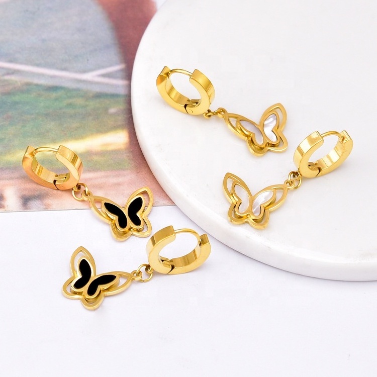 Fashion Jewellery 18K Gold Plated Shell Butterfly Huggie Earrings Tarnish Free Stainless Steel Butterfly Earrings For Women