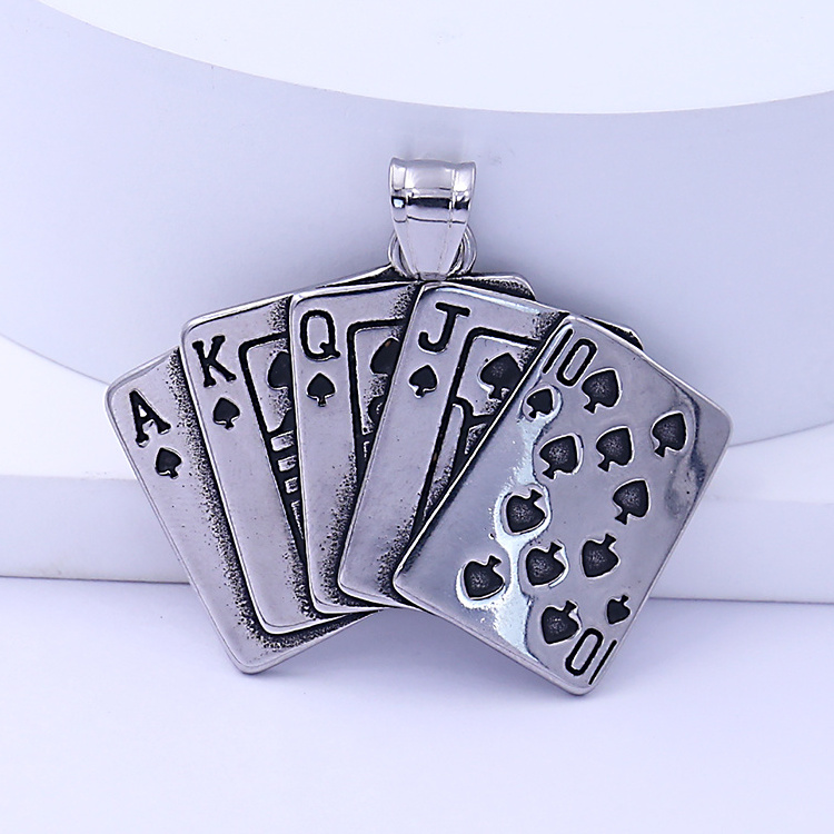 New Design Fashion Trend Street Hip Hop Ace Spades Vintage Stainless Steel Pendant Rock Punk Playing Card Poker Pendant Charms