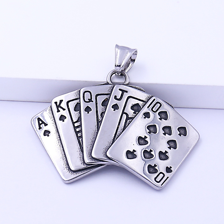 New Design Fashion Trend Street Hip Hop Ace Spades Vintage Stainless Steel Pendant Rock Punk Playing Card Poker Pendant Charms